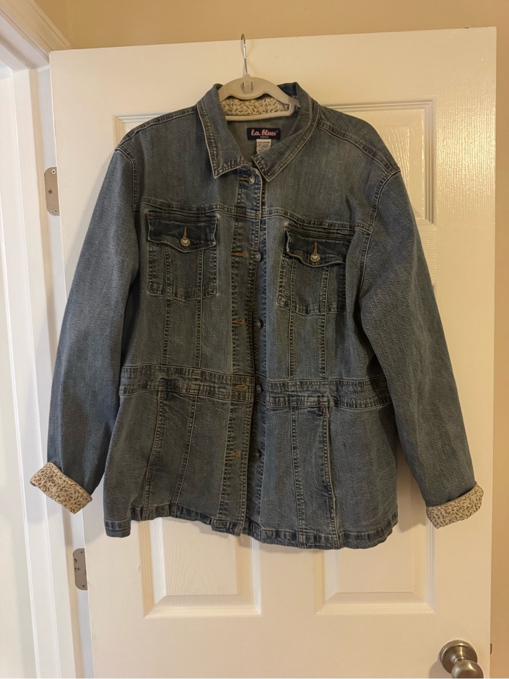 LA Blues Stretch Denim Jacket 22/24W Plus Size Button Front Jean Jacket
